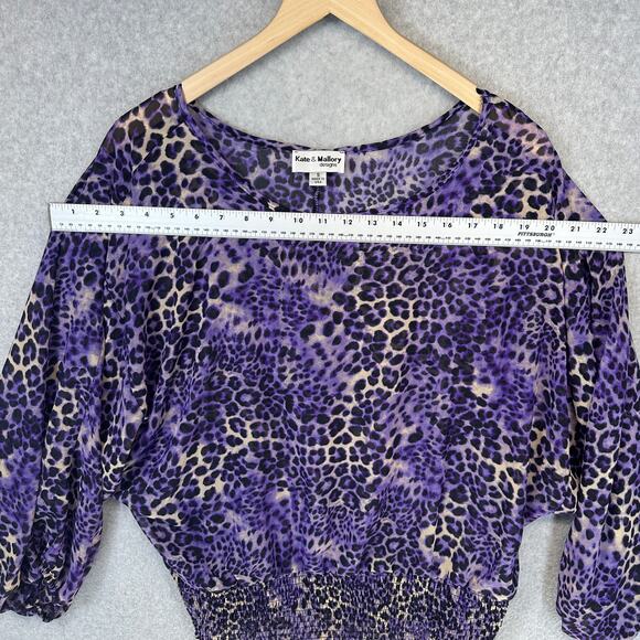 Kate & Mallory Designs Top Womens Size Small Purple Leopard Animal Print Sheer - Picture 8 of 12